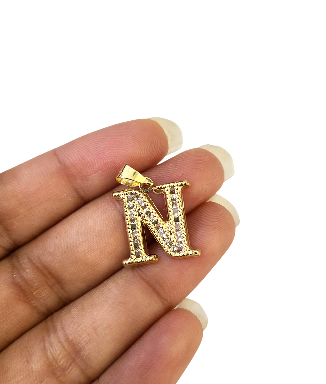 10k Gold Cuban Curb Chain Necklace N Initial Alphabet Pendant Charm 3mm Necklace