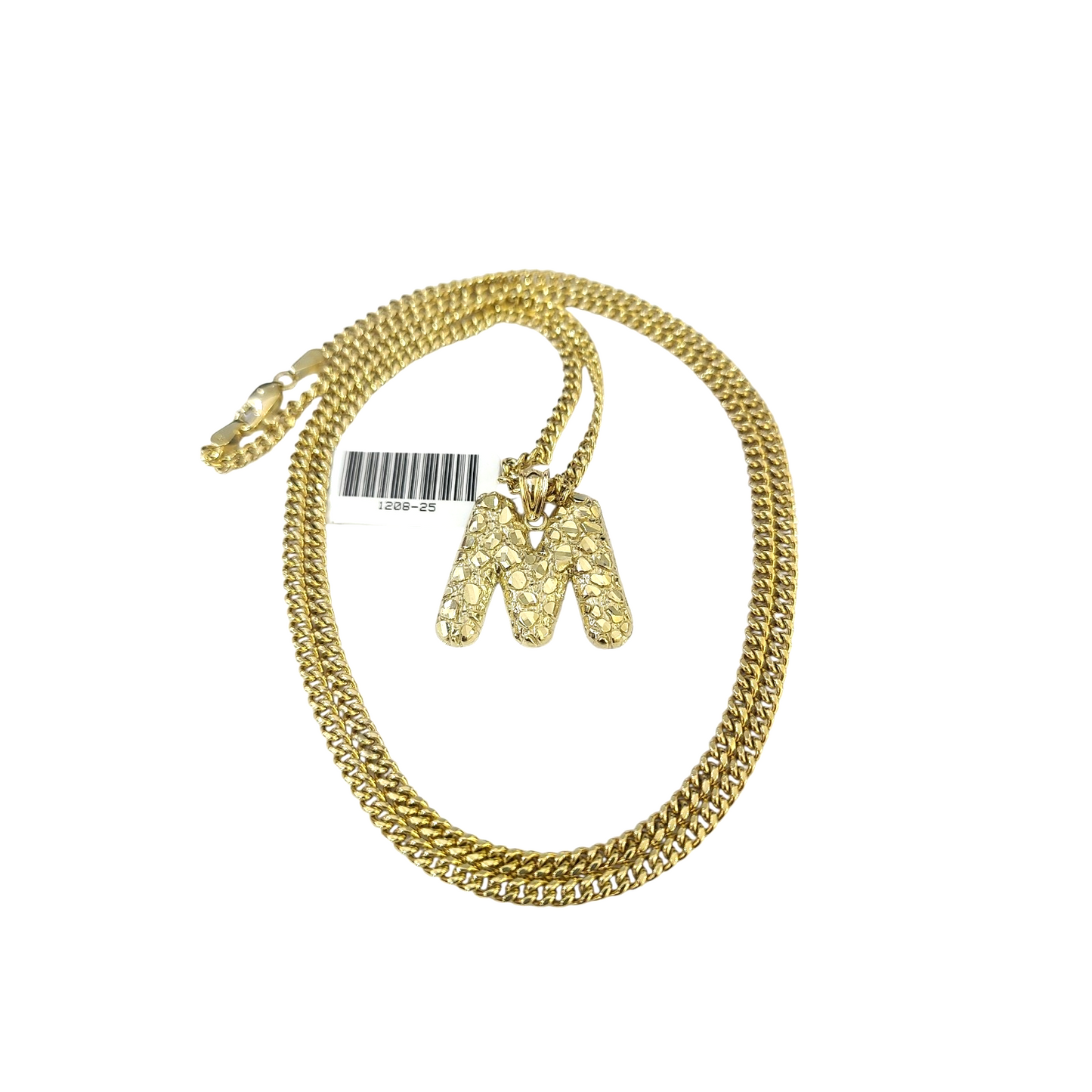 Real Gold 10k Chain Pendant SET M Initial Charm Miami Cuban Link Necklace 2.5mm