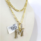 10k Gold Figaro Chain M Diamond Initial Pendant 3mm 20-28 inch SET Necklace