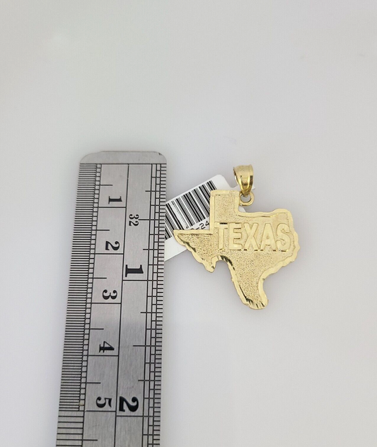 10k Gold Solid Cuban Curb Chain Texas Map Pendant Set 3mm 18"-26" Charm Necklace