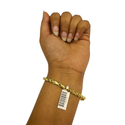 Real 10k Yellow Gold Rope Bracelet 8 Inch 4mm Diamond Cuts Men Women 10KT