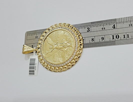 1947 Mexican Centenario Coin Charm Pendant Replica 50 pesos With Bezel 10kt Gold