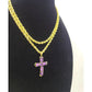 10K Yellow Gold 3mm Rope Chain Purple CZ Cross Pendant Necklace Set 18"-28"