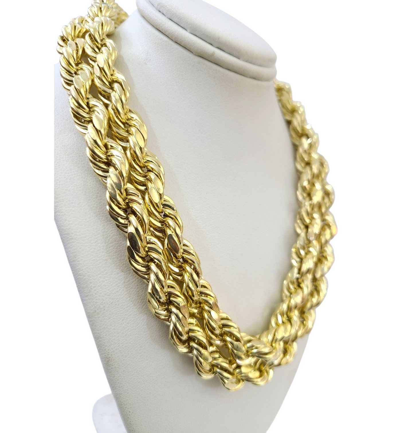 10K Yellow Gold Rope Chain Necklace 10mm 30 Inch REAL 10kt Diamond Cuts Men's