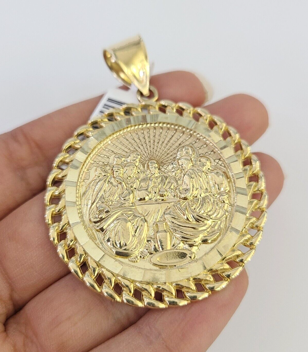 10k Last Supper Charm Pendant Mens REAL 10Kt Religious Medallion Yellow Gold