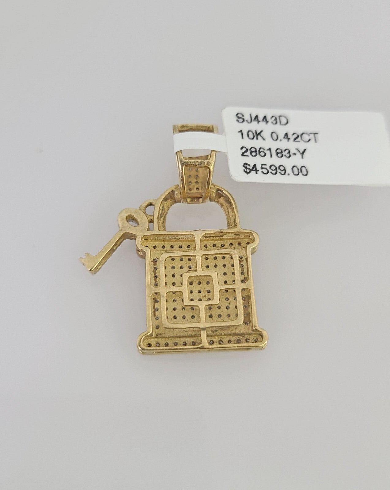 10k Yellow Gold Diamond Lock Key Charm Real 10Kt Pendant Natural Genuine
