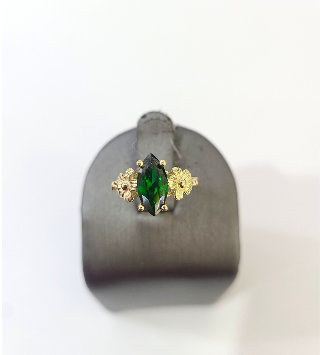 10k Yellow Gold Green Marquise Ring CZ Flower Floral Dainty Women Statement