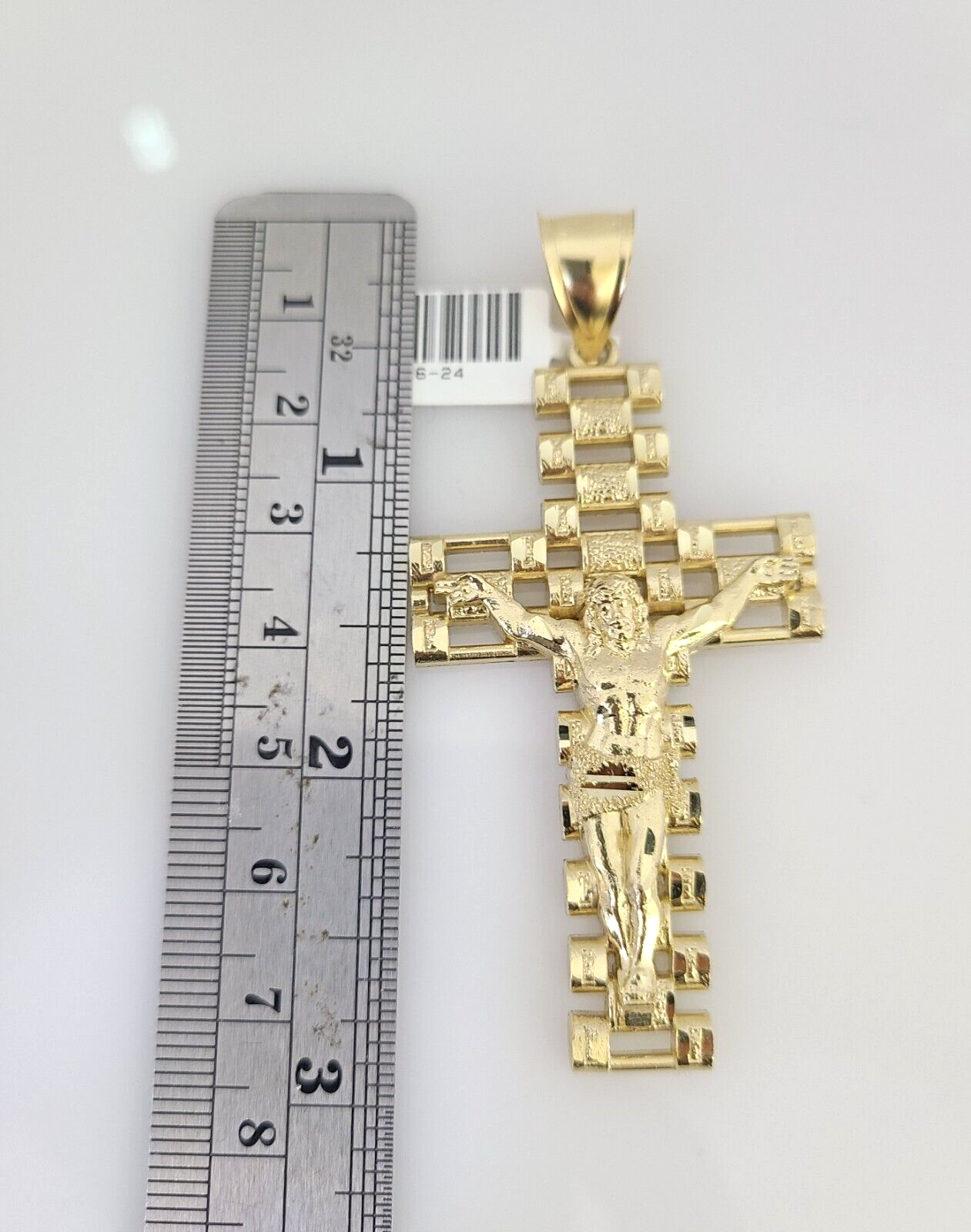 Real 10k Gold Byzantine Necklace Jesus Cross Charm SET Chain 20"-30" 4mm