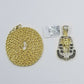 10k Yellow Gold Pharaoh Head Pendant Rope Chain 24" Black White Diamond 0.81CT