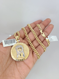 10kt Gold Miami Cuban Chain Jesus Christ Charm Pendant 5mm 18-28 Inch Necklace
