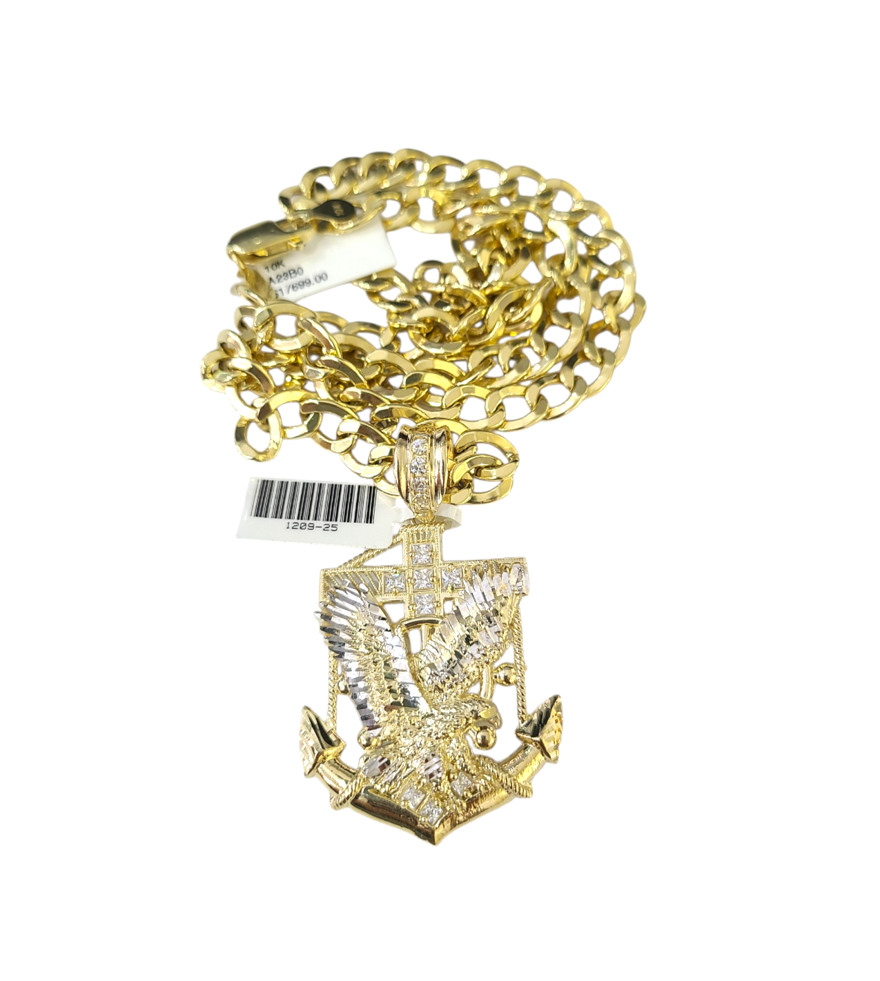 10k Yellow Gold Cuban Curb Chain SET Eagle Anchor Pendant Charm 8mm Necklace Men