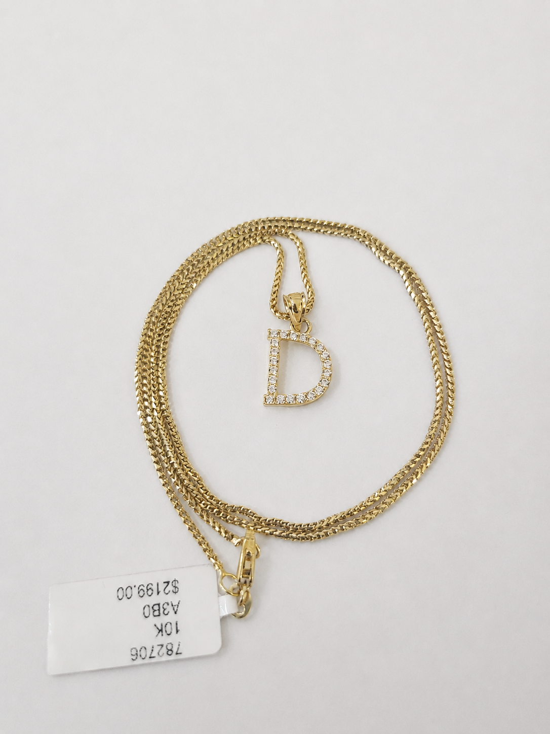 10K Gold Solid Franco Chain D Initial CZ Stone Pendant Set 1mm 16 18 20 22 Women