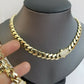 10k Yellow Gold Royal Miami Cuban Chain Bracelet 9" Set 10mm Monaco Necklace 24"