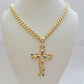Real 14k Gold Chain Cross Pendant Necklace SET Miami Cuban Link 7mm 22"-28" 14kt