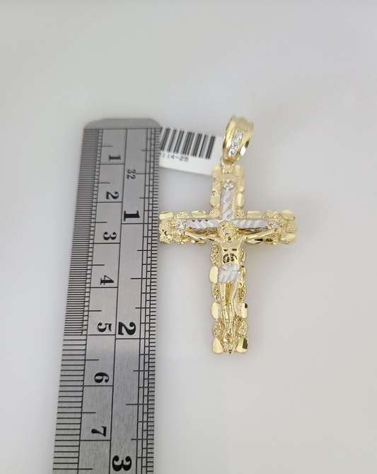 10kt Gold Rope Chain Nugget Cross Charm Set 18"-30'' Inch 6mm Necklace Pendant