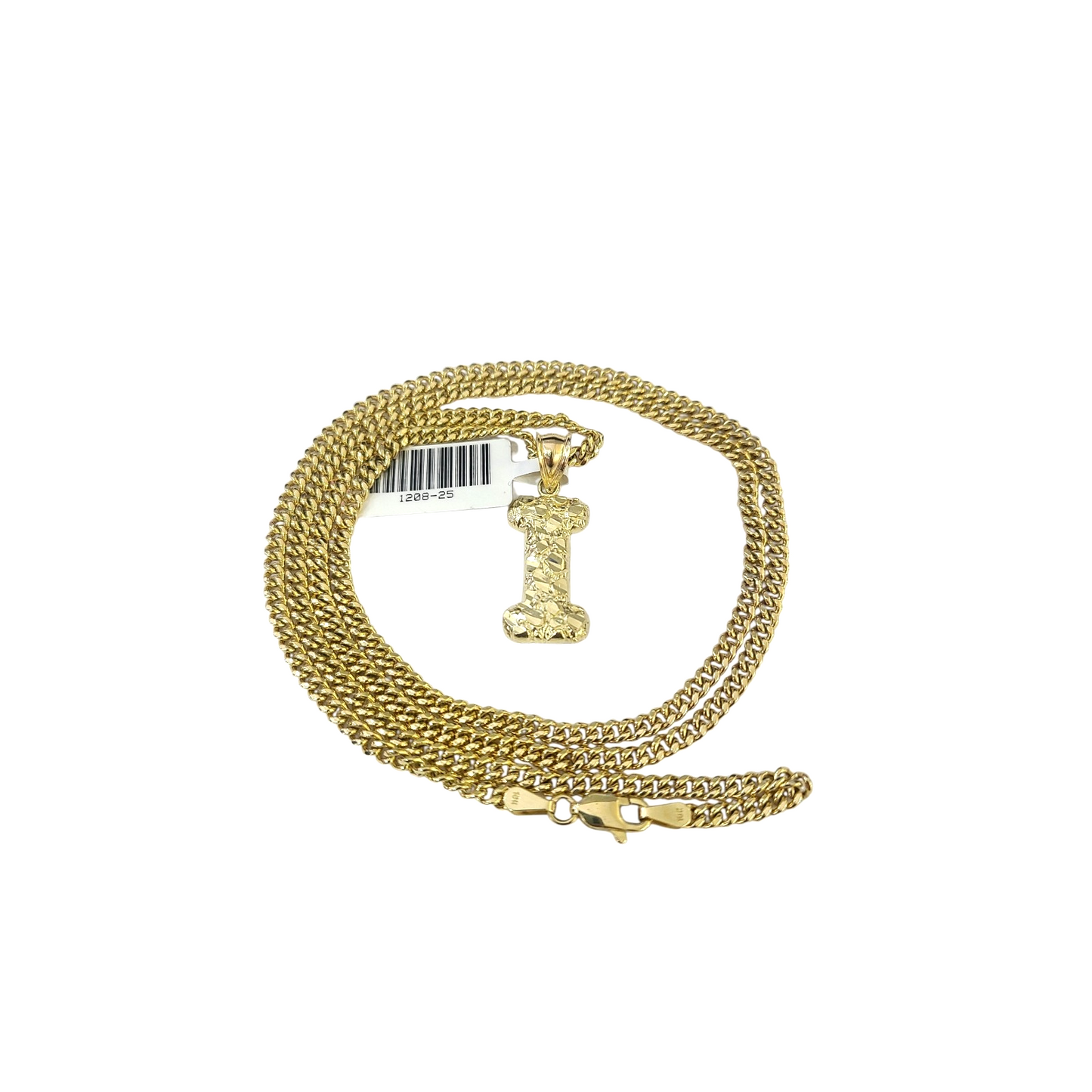 Real Gold 10k Chain Pendant SET I Initial Charm Miami Cuban Link Necklace 2.5mm