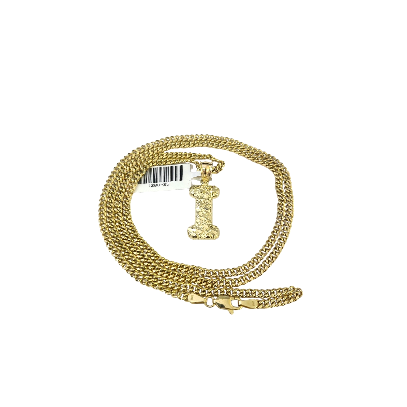 Real Gold 10k Chain Pendant SET I Initial Charm Miami Cuban Link Necklace 2.5mm