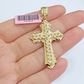 Real 14k Yellow Gold Cross Charm Pendant 2 Inch Diamond Cuts CZ Charm For Chains

