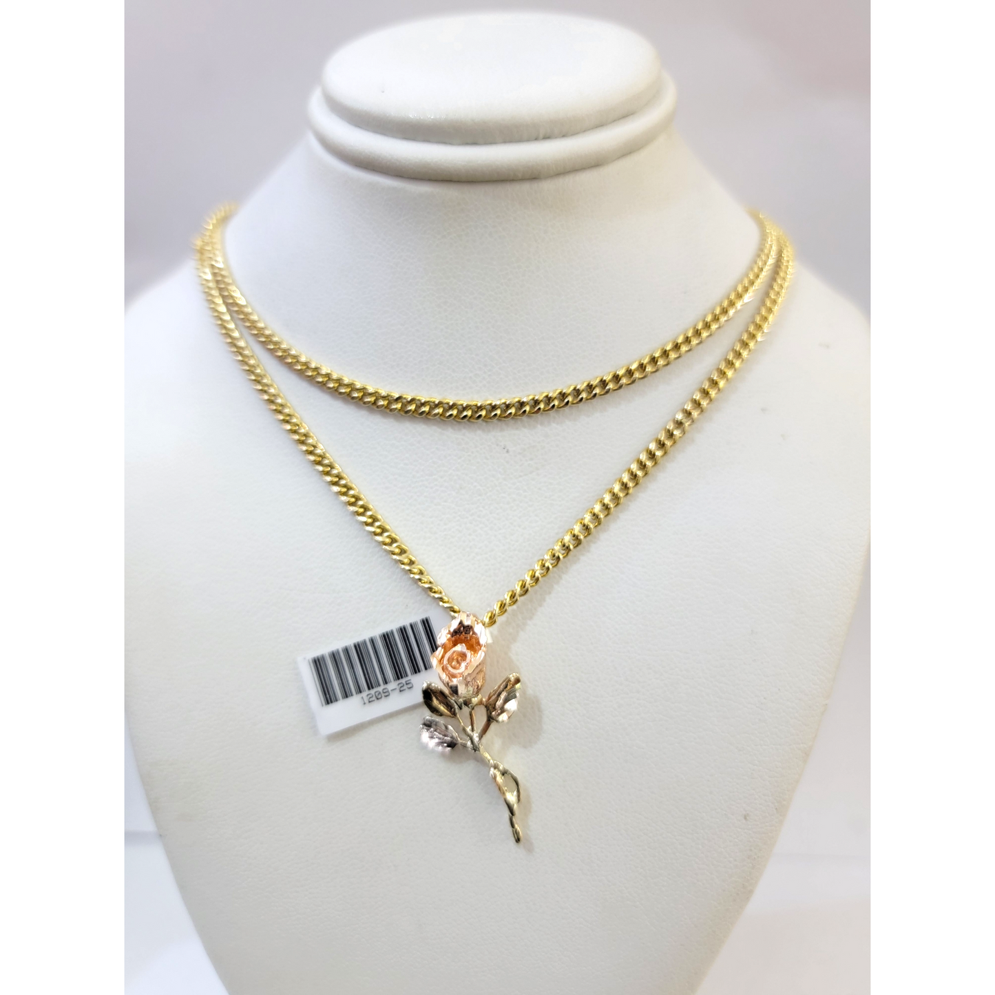 Real 10k Chain Pendant SET Rose Trio Gold Charm Miami Cuban Link Necklace 2.5mm
