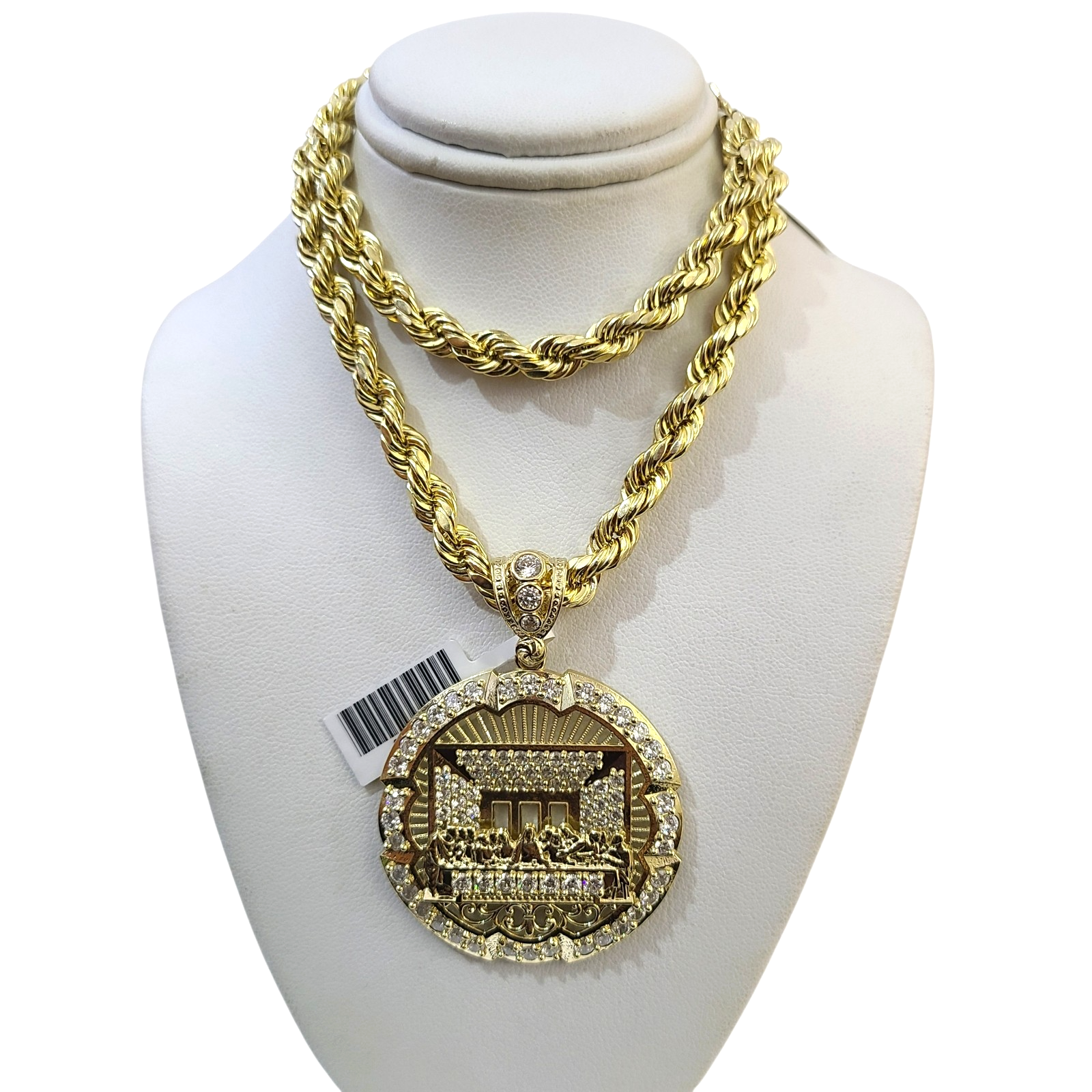 Real 10k Rope Chain Last Supper Necklace Pendant Set 7mm 20"-30" Gold Men