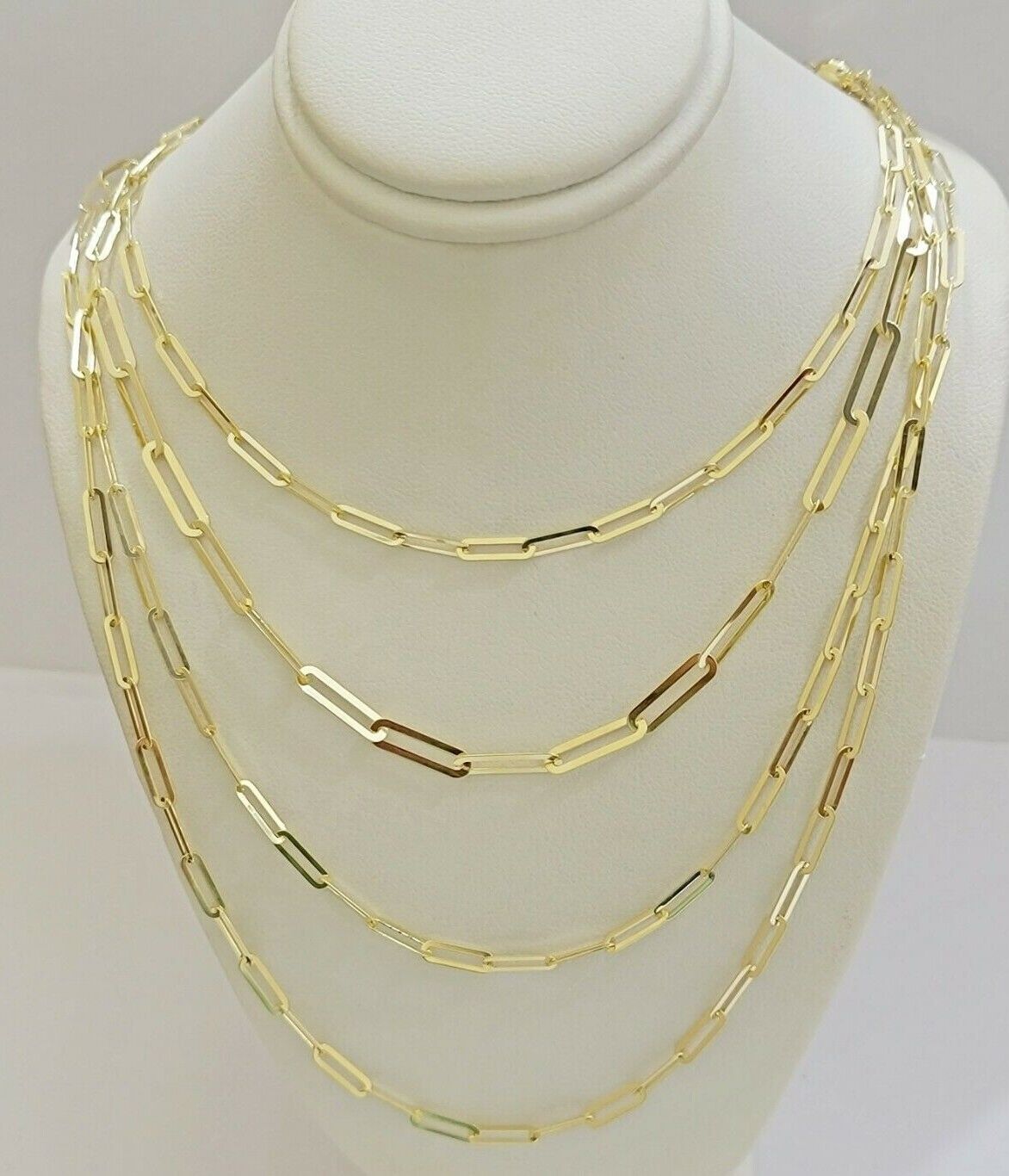 Real 10k Yellow Gold 4mm Paperclip Chain Cable Link Necklace 16"-24" Inch Hollow