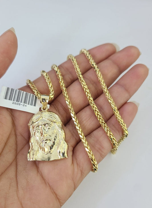 10k Palm Chain Jesus Head Charm Pendant 3mm Set 18"-26" Chain set