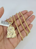 10k Palm Chain Jesus Head Charm Pendant 3mm Set 18"-26" Chain set