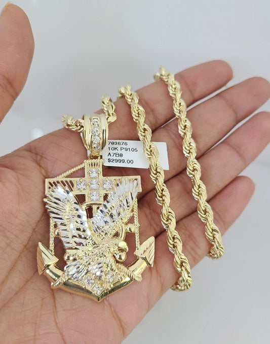10kt Gold Rope Chain Eagle Anchor Pendant Charm Set 18"-30'' Inch 5mm Necklace