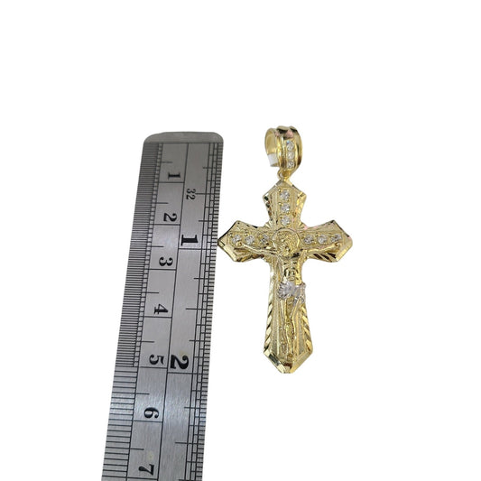 2" Diamond-Cut Jesus Crucifix Cross Pendant Real 10K Yellow White Gold / Men's