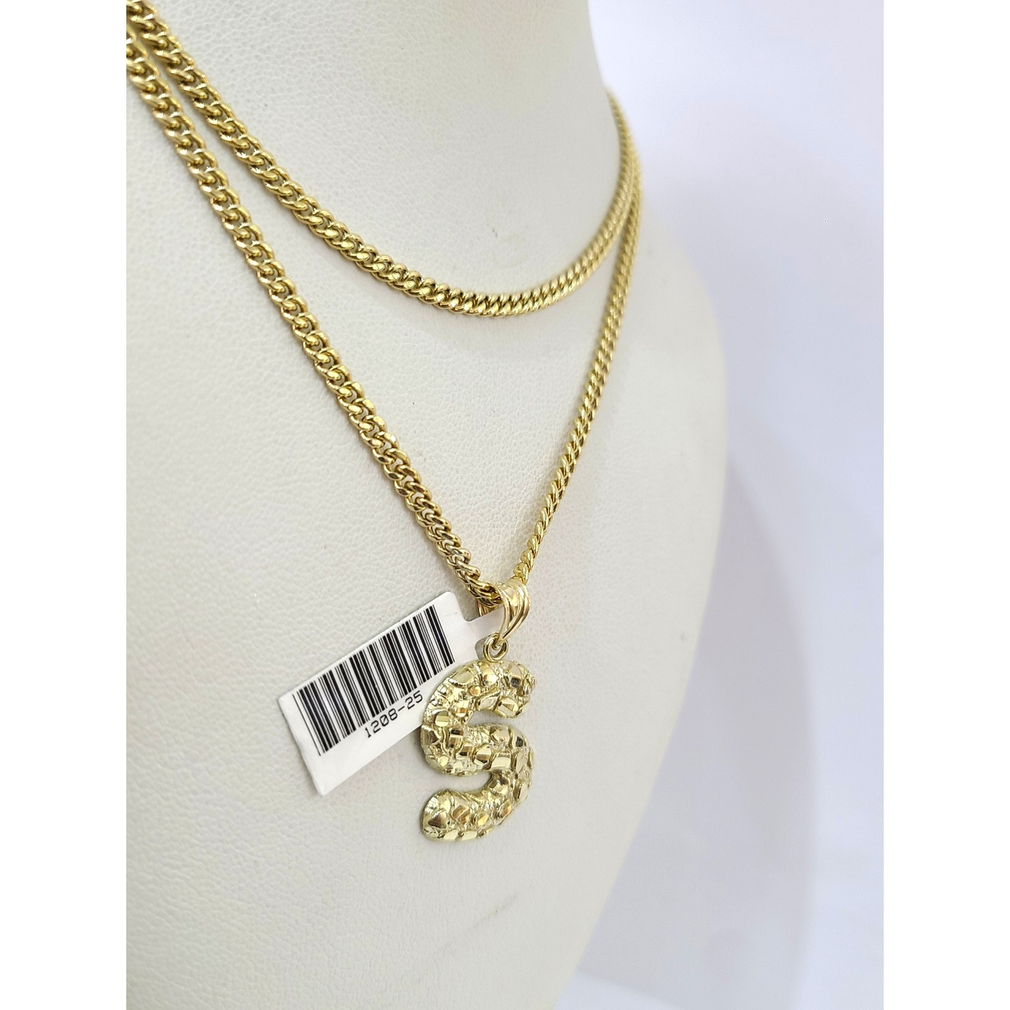 Real Gold 10k Chain S Initial Charm Miami Cuban Link 2.5mm Necklace Pendant SET