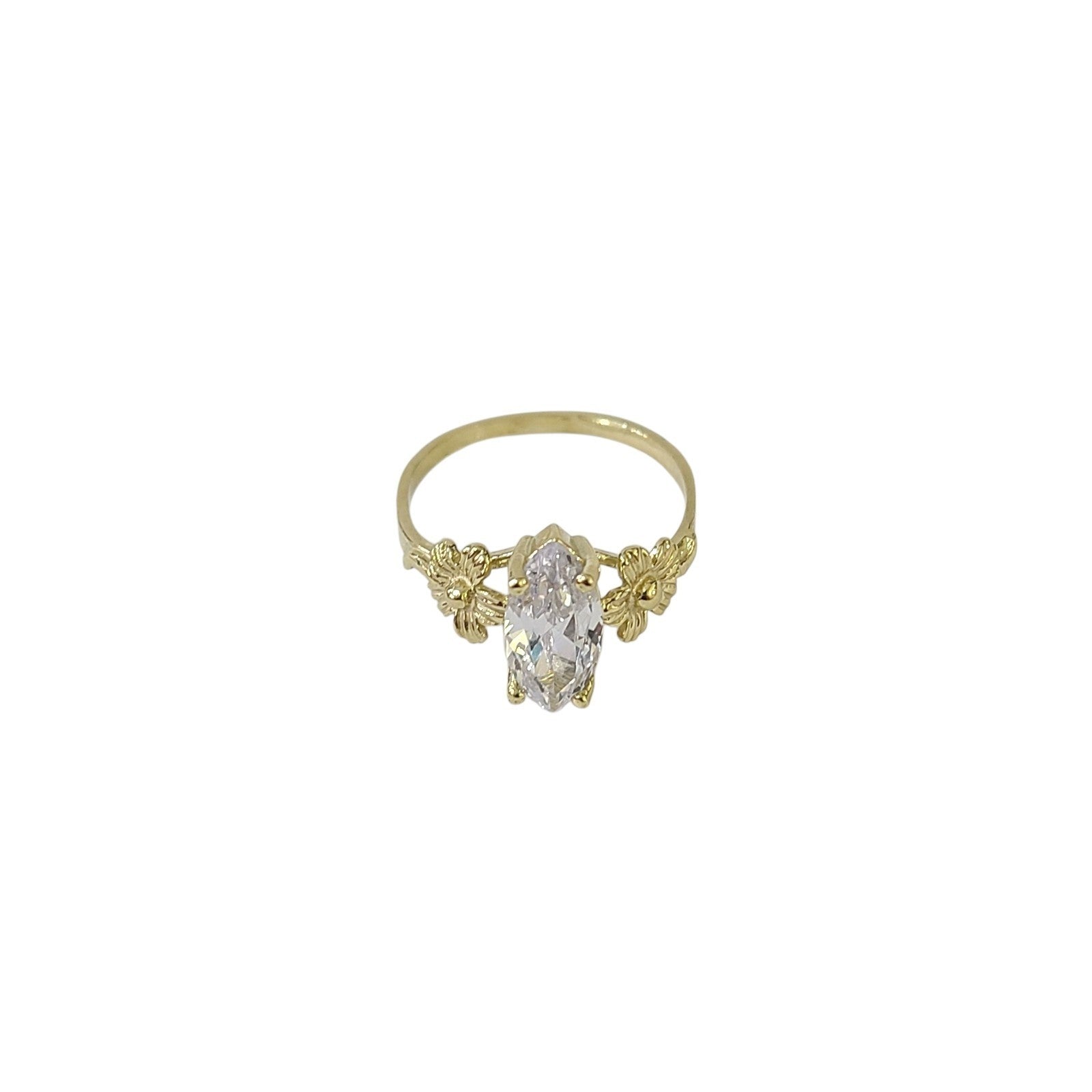 10k Gold Floral Marquise CZ Ring Women Yellow Gold Flower Design Statement