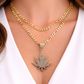 Real 10k Solid Figaro Chain Leaf Diamond Charm Necklace SET 4mm 22" Pendant