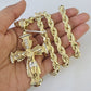 10k Gold Rope Chain & Cross Charm Pendant Mens 10kt Yellow Gold 8mm 26" Necklace