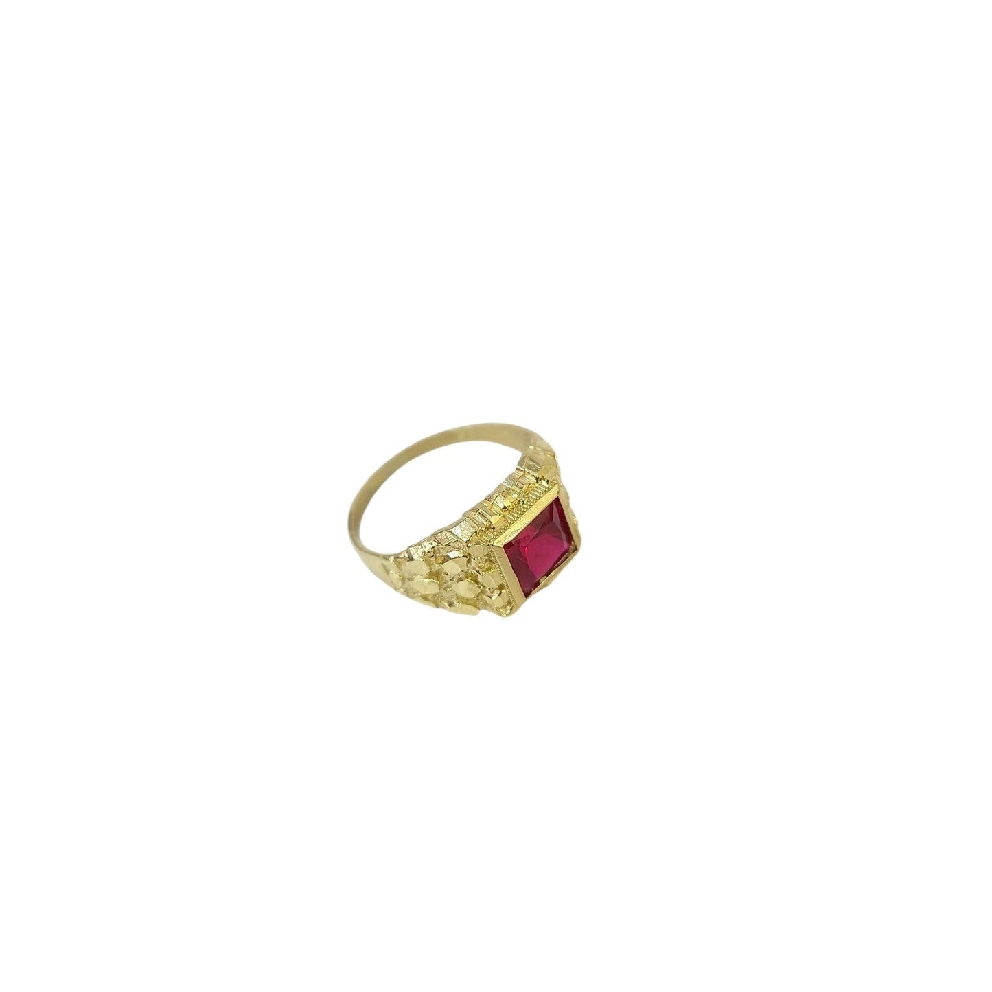 10K Real Gold Red CZ Square Ring Mens Signet Pinky Bold Statement Ring