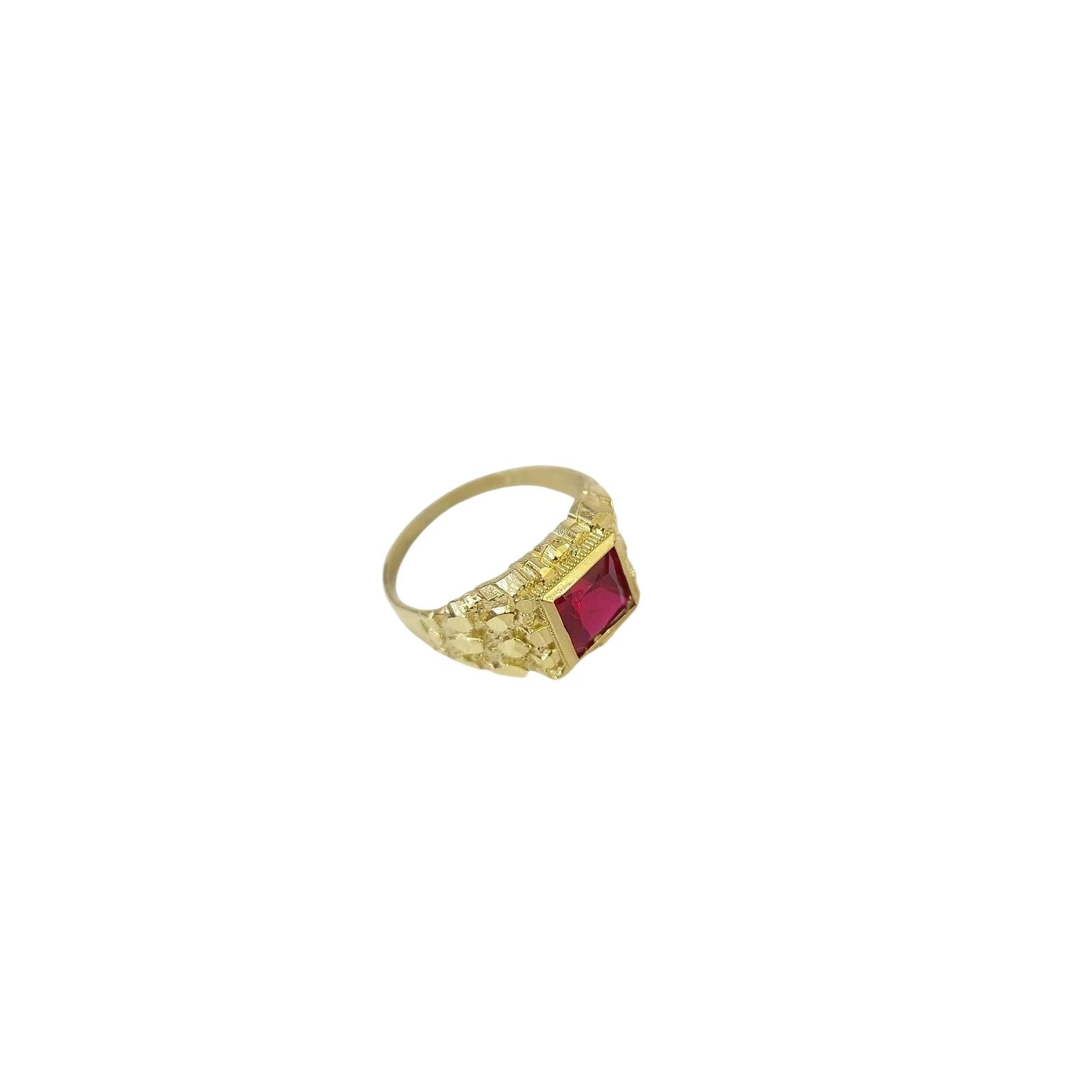 10K Real Gold Red CZ Square Ring Mens Signet Pinky Bold Statement Ring