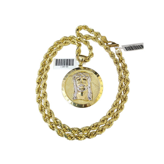 Real 10k Rope Chain Jesus Christ Charm Necklace Pendant Set 6mm 20"-28" Gold