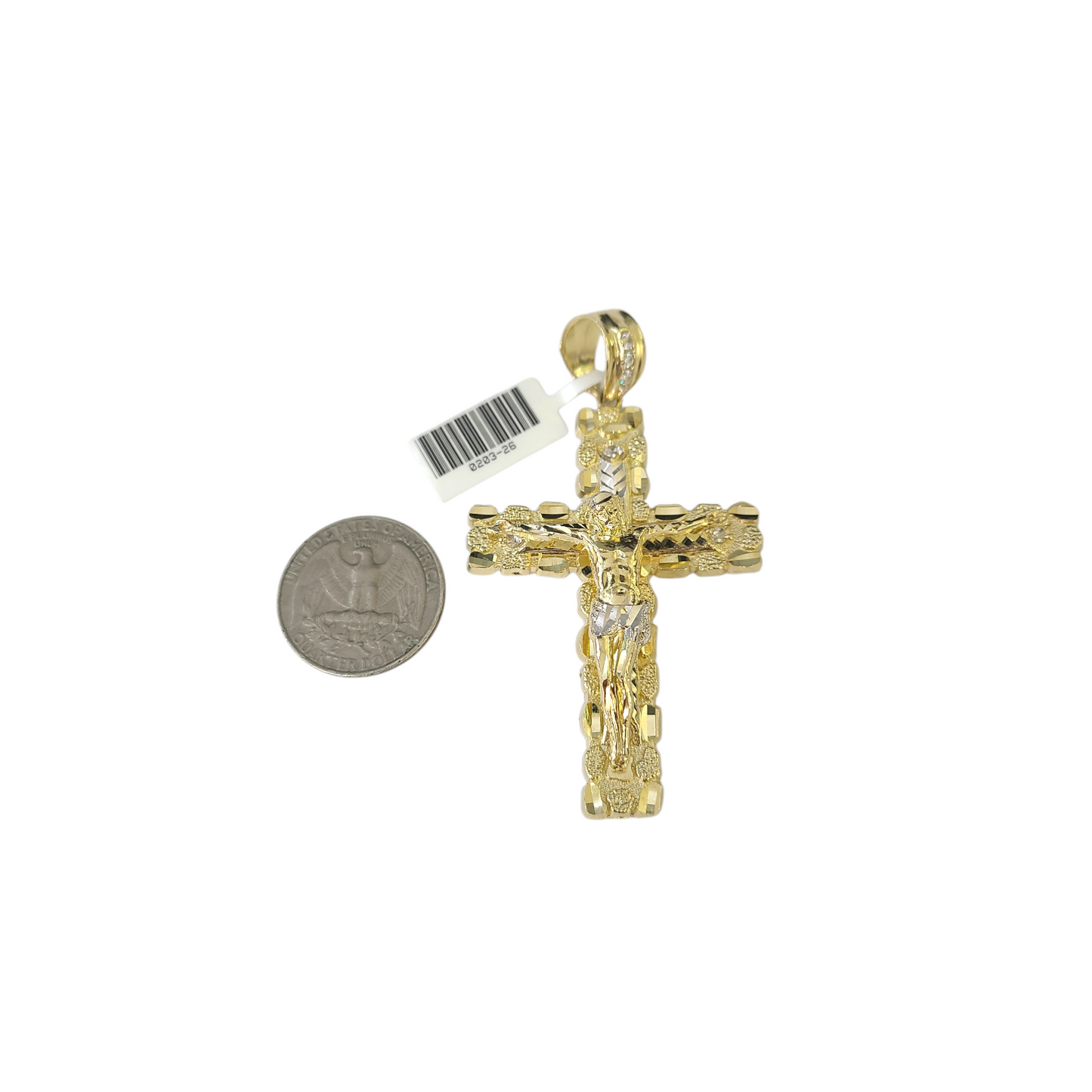 10k Yellow Gold Cuban Curb Chain Nugget Cross Pendant Charm 8mm Necklace Men