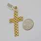 10K Yellow Gold Cross Pendant Mens Jesus Crucifix Charm 2.8 Inch For Thick Chain