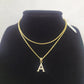 10K Gold Solid Franco Chain A Initial CZ Stone Pendant Set 1mm 16 18 20 22 Women