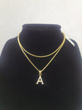 10K Gold Solid Franco Chain A Initial CZ Stone Pendant Set 1mm 16 18 20 22 Women