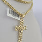 Real 10k Gold Byzantine Necklace Jesus Cross Charm SET Chain 18"-30" 3mm Pendant