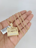 10k Gold Solid Cuban Curb Chain Last Supper Pendant Set 3mm 18"-26" Necklace