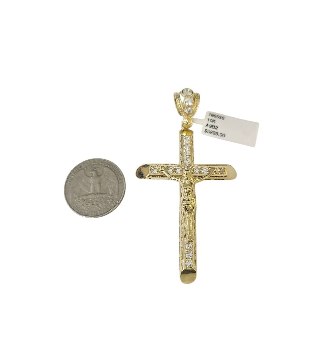 10k Yellow Gold Cuban Curb Chain Crucifix Cross Pendant Charm 8mm Necklace Men