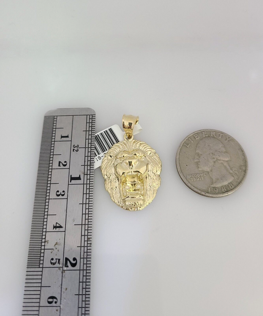 10k Gold Franco Chain Roaring Lion Charm Pendant 2mm 18-24 Inches Necklace SET