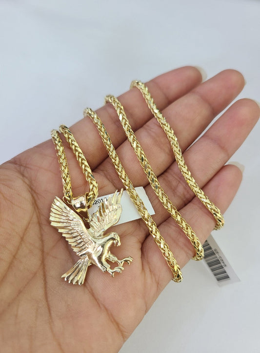 10k Palm Chain Flying Eagle Charm Pendant 3mm Set 18"-26" in Necklace