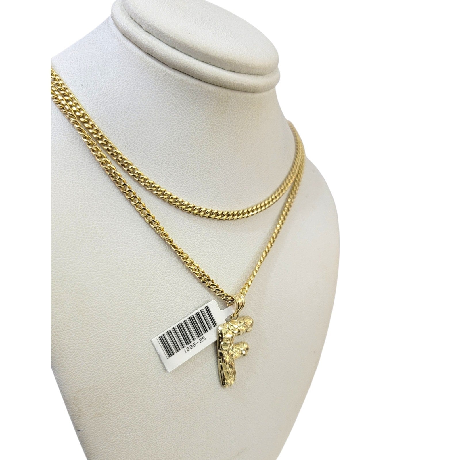 Real Gold 10k Miami Cuban Link Chain F Initial Charm 2.5mm Pendant SET Necklace