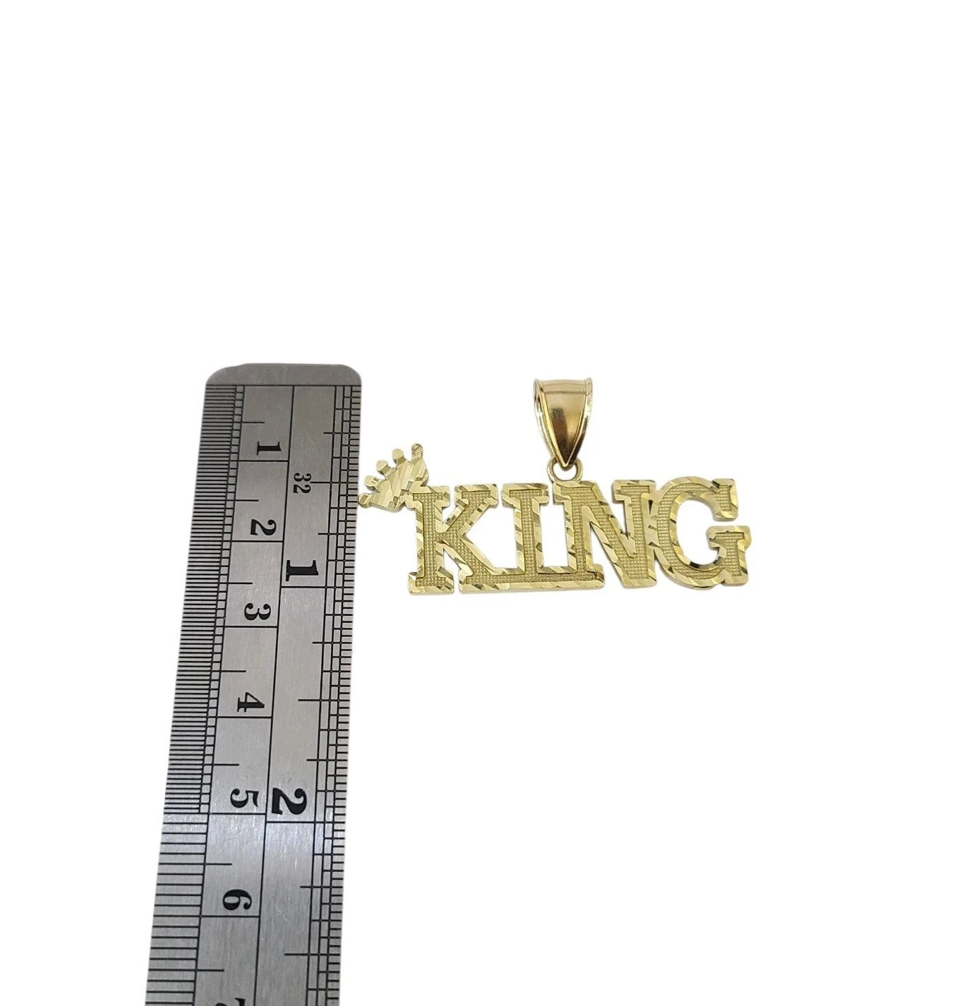 Real 10K Yellow Gold KING Crown Pendant Charm Mens Hip Hop Diamond Cut Style