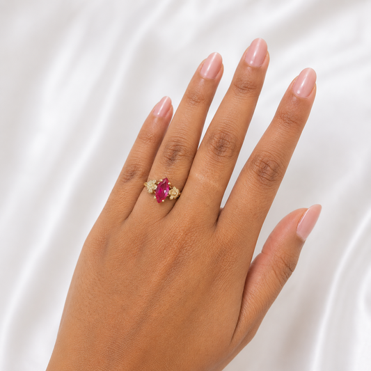 10k Gold Pink Marquise CZ Flower Ring Delicate Floral Ladies Statement