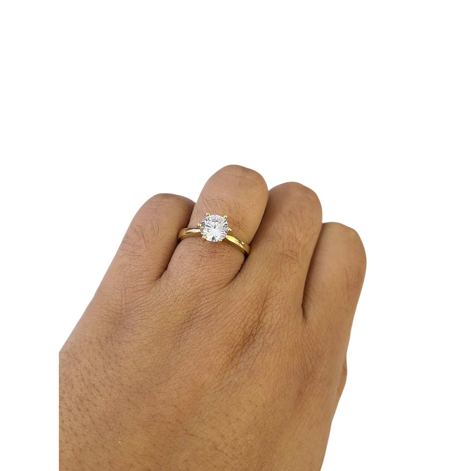 Real 10k Solitaire CZ Ring Yellow Gold Women 10Kt Genuine