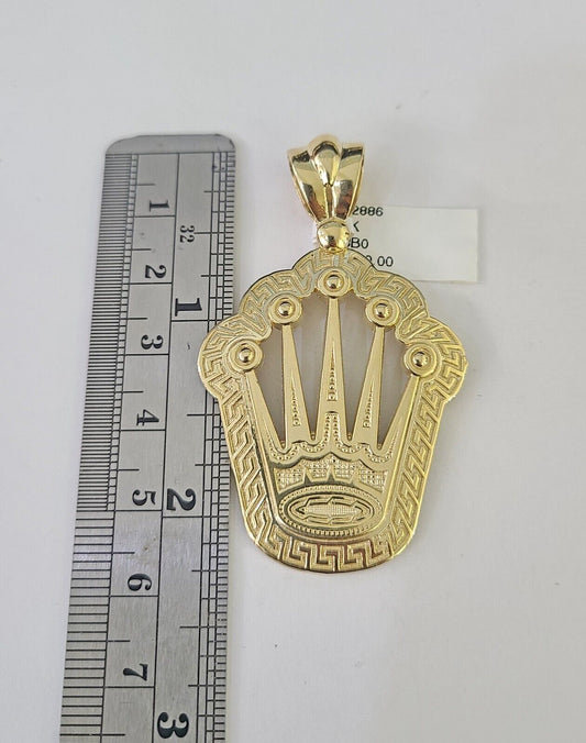 10k Yellow Gold Rope Chain Crown Charm Pendant 18-30'' Inch 7mm Necklace